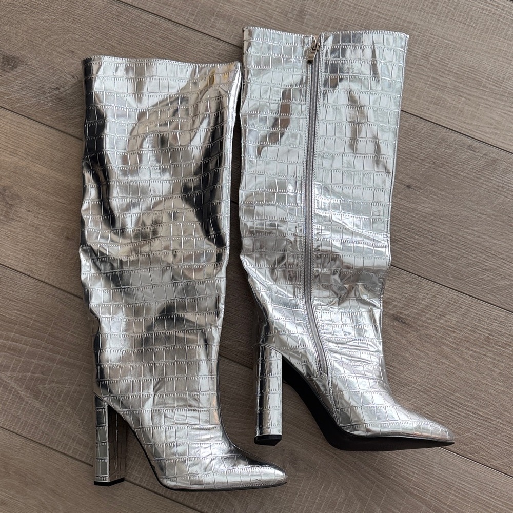 Silver High Heel Boots